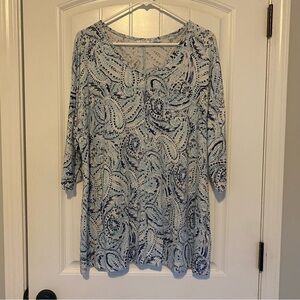 Sigrid Olsen Women's Blue & White 3/4 Sleeve Top Size 1X